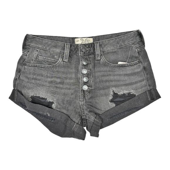 Free People Romeo Rolled Cutoff Shorts Black 26 New Denim Jean Exposed Button - Picture 3 of 7